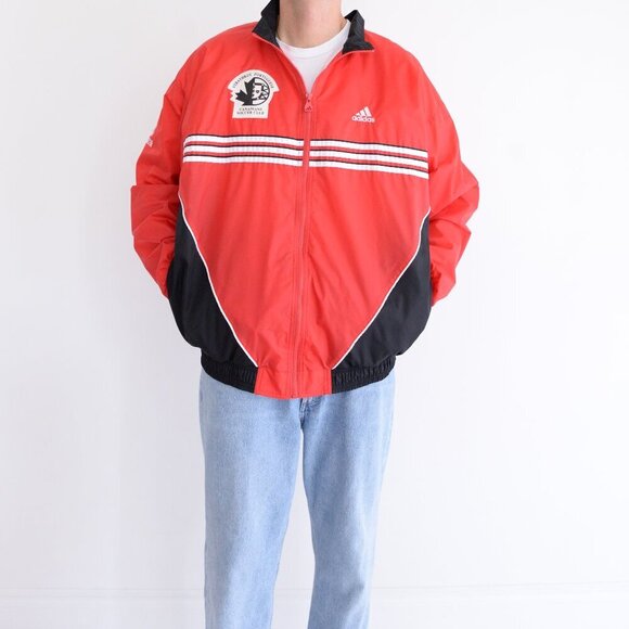 Vintage 90S Adidas Team Red Black Strathroy Pc Portugal Soccer Club Large - Picture 1 of 12